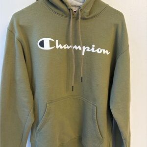 Champion Olive Green Crewneck Hoodie with White Logo men's medium